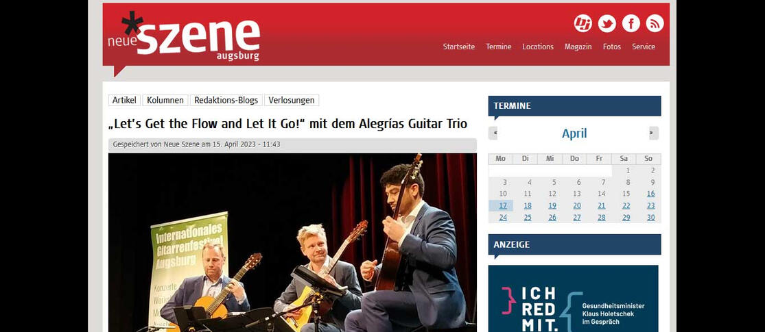 NeueSzene Augsburg über Alegrías Guitar Trio