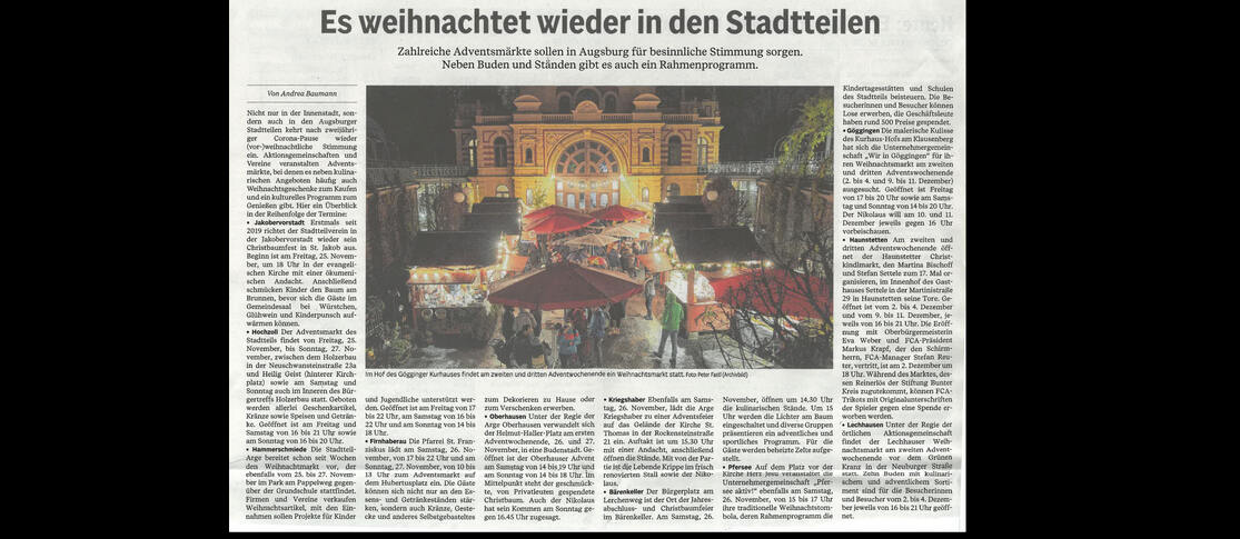 Augsburger Allgemeine "Weihnachtsmärkte in den Stadtteilen"